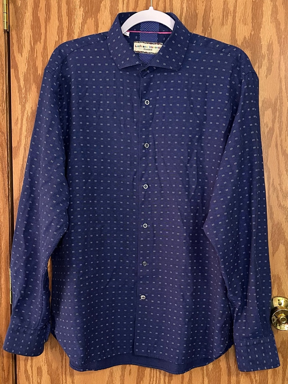Men’s Luciano Visconti Classic Flip Cuff Blue Button Down Shirt Size Large